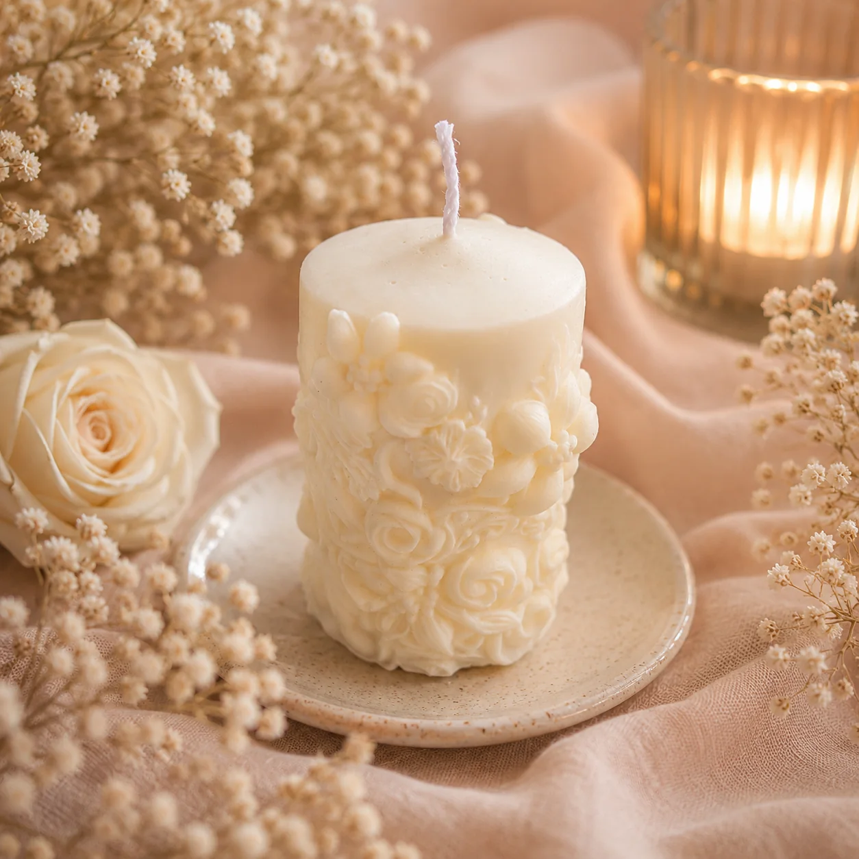 MarLou Florentine MarLou Florentine - Hvidt bloklys med blomster - Billede 1