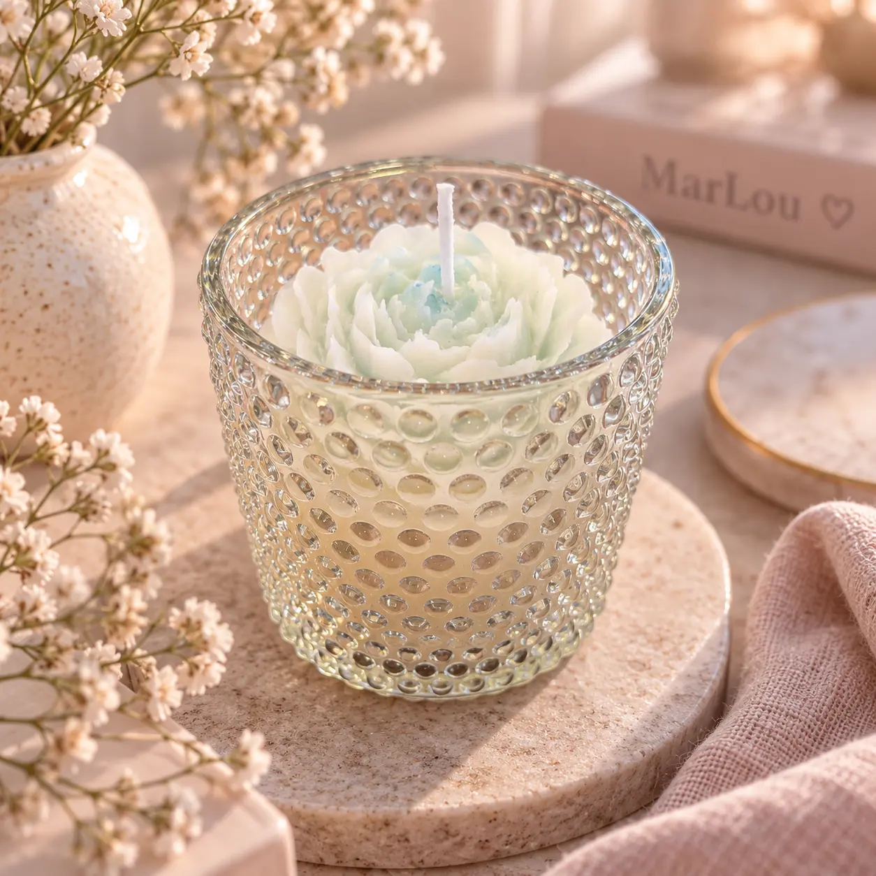 MarLou Isaline MarLou Isaline - Glaskrukke med lyseblåt blomsterlys - Billede 1